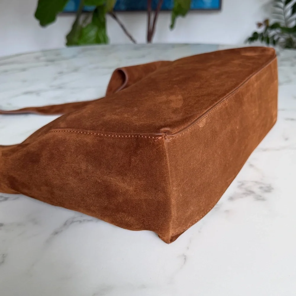 Quince Italian Leather Suede Slouchy Shoulder Bag in Whiskey Brown - Picture 9 of 16